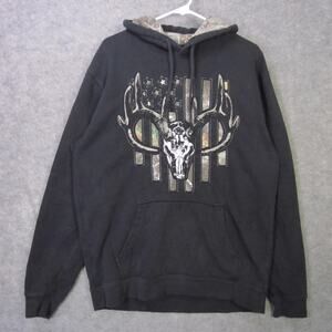 Buck Wear Hoodie Sweatshirt Mens Large Black Deer Antler American Flag